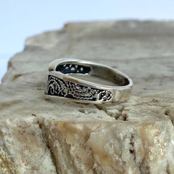 VTG Sterling Silver 925 Filigree V Shaped Chevron Band Wishbone Ring Size 5.75 - Picture 6 of 16